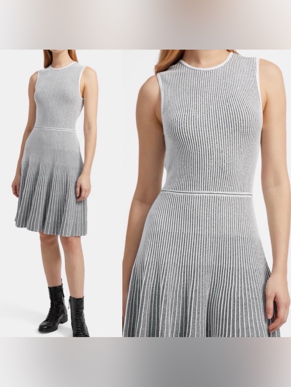 Theory Sleeveless Ribbed Knit Mini Dress in Light Gray